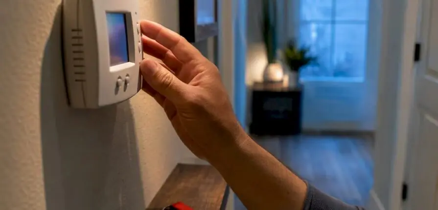 Homeowner checking an air conditioner thermostat