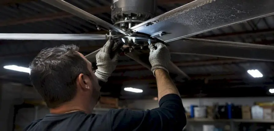 Technician cleaning and inspecting fan blades