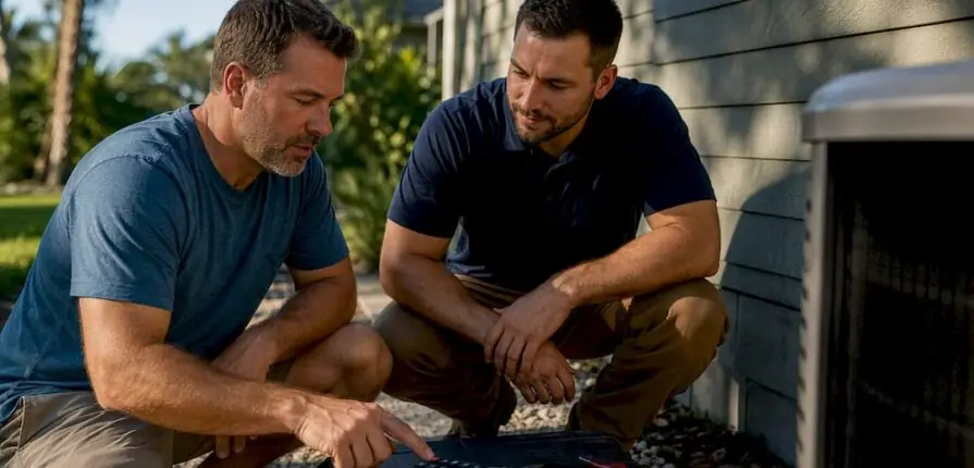 Homeowner planning a heat pump installation