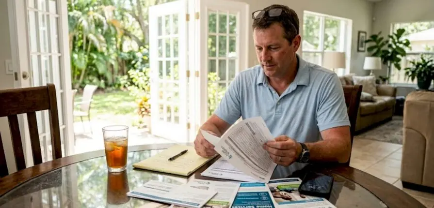 Homeowner reviewing HVAC upgrade paperwork