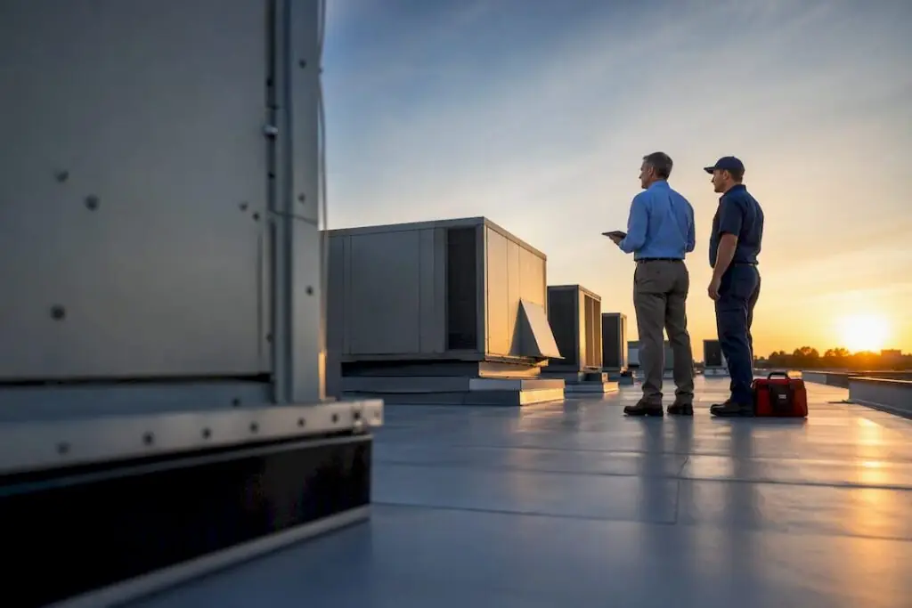 Commercial rooftop HVAC units during budget inspection