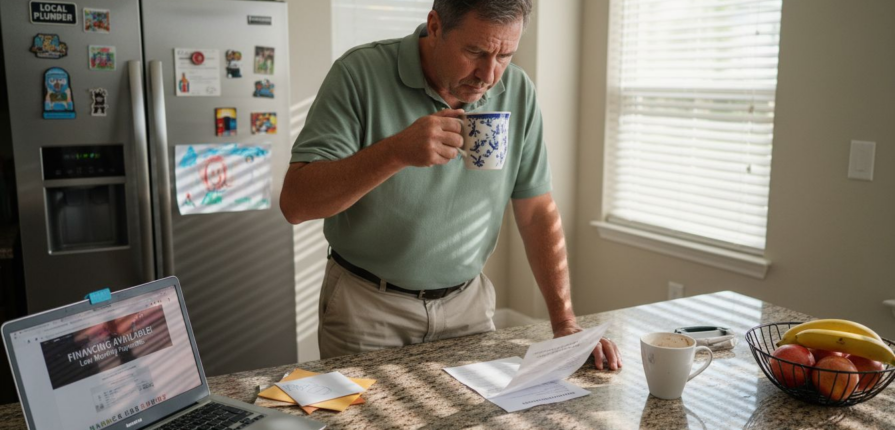 Homeowner examining HVAC financing paperwork