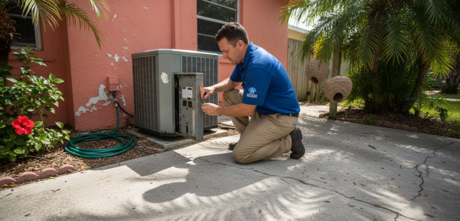 HVAC technician working on Florida home AC