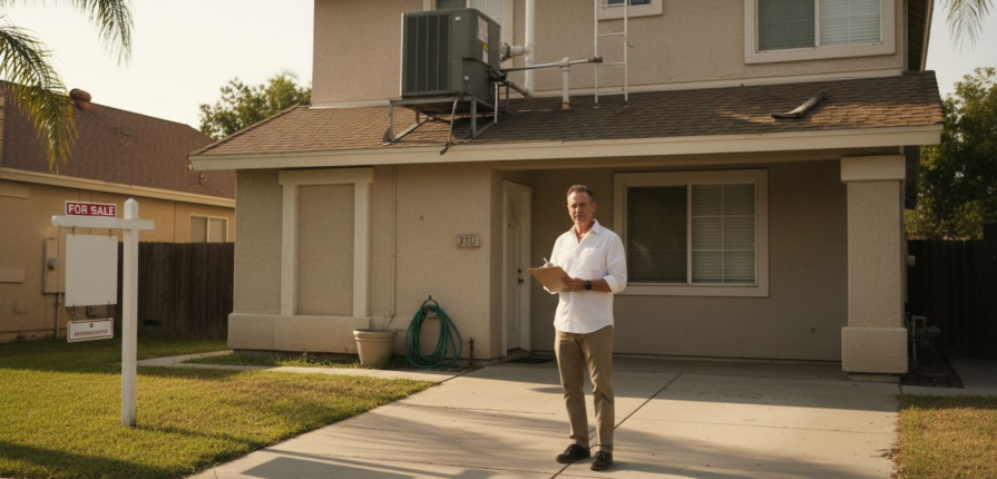 Agent at Florida home with rooftop HVAC