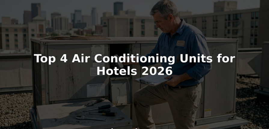Technician inspecting hotel rooftop AC unit
