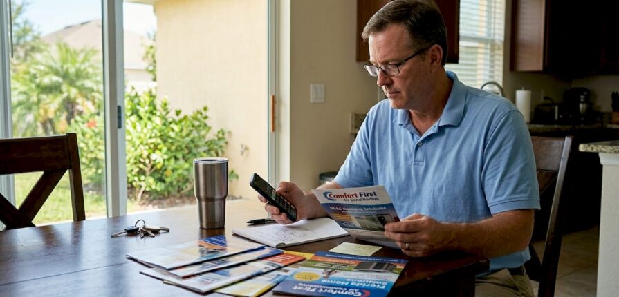 Homeowner reviewing HVAC upgrade financing options
