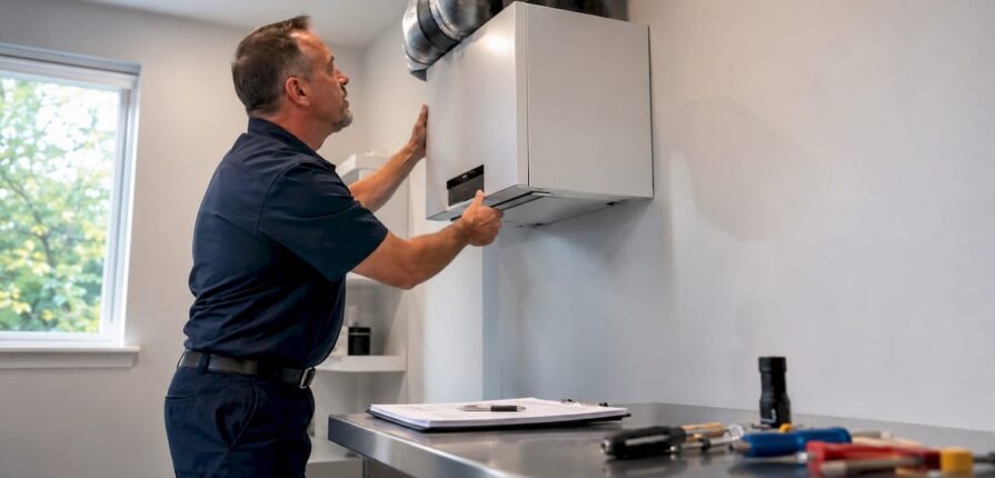 Home inspector checking ventilation system