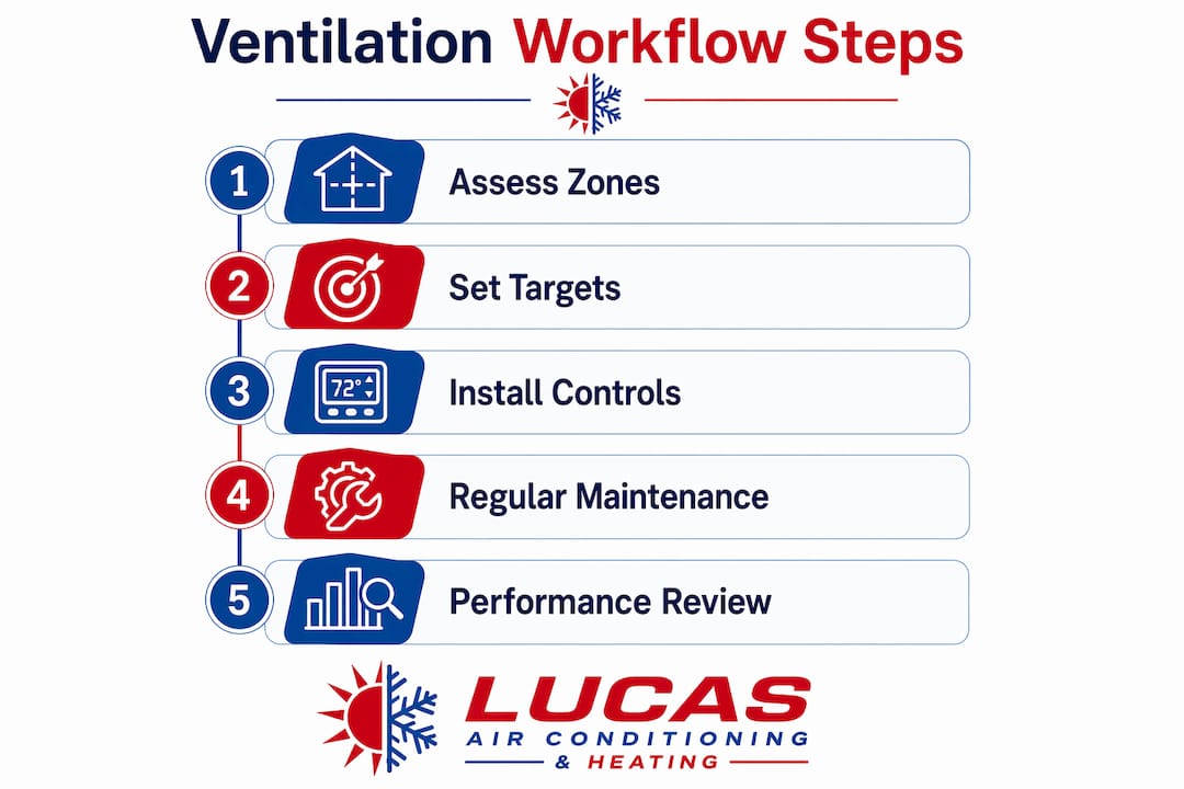 Infographic illustrating steps in ventilation workflow