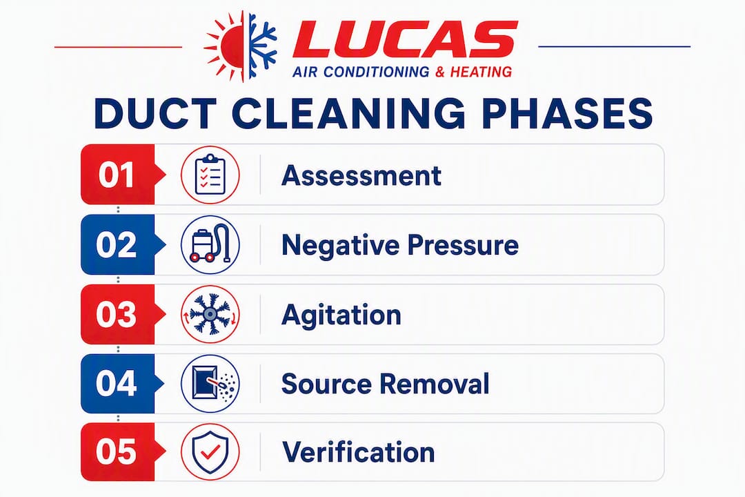 Infographic showing duct cleaning workflow phases