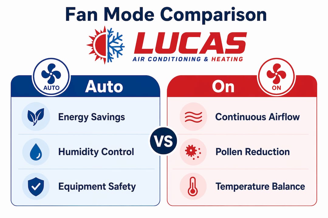 Infographic comparing fan auto and on settings