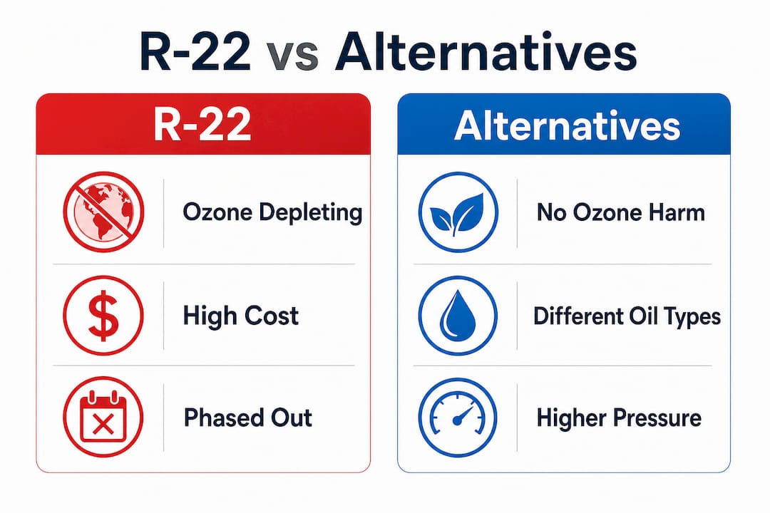 Infographic comparing R-22 and replacement refrigerants