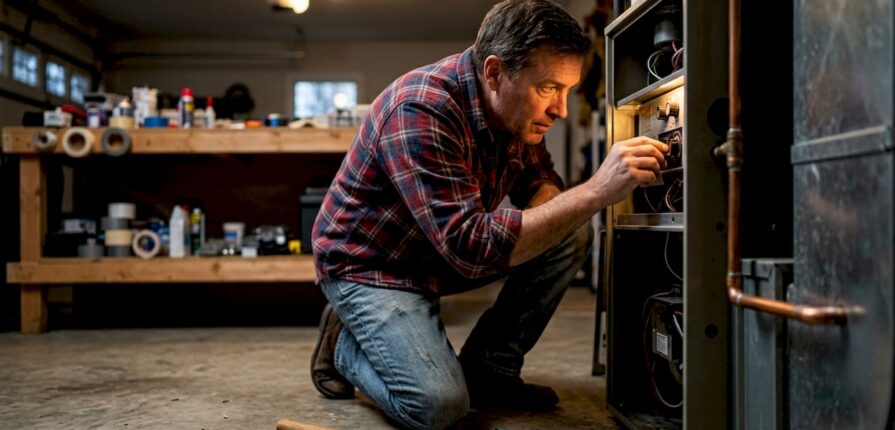 Man inspecting home furnace controls