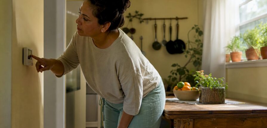 Woman adjusting humidistat in Florida home