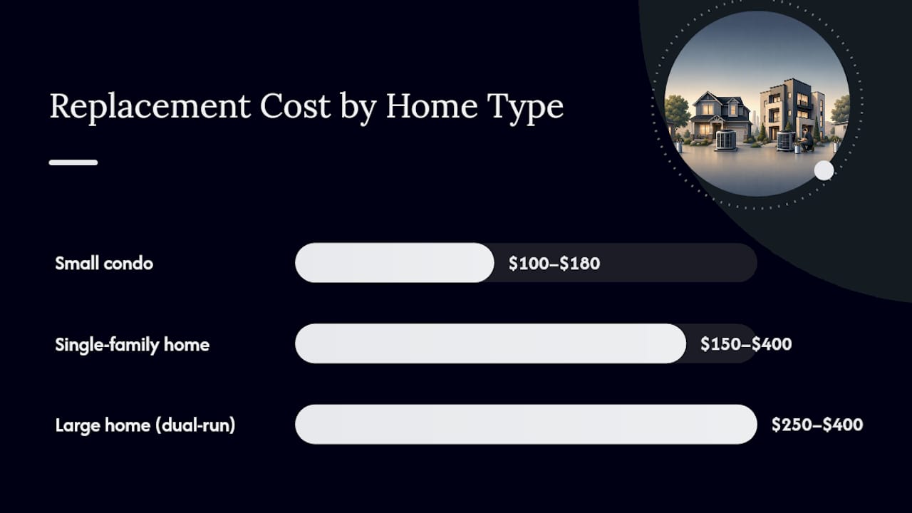 Diagram comparing capacitor replacement costs by home and unit type