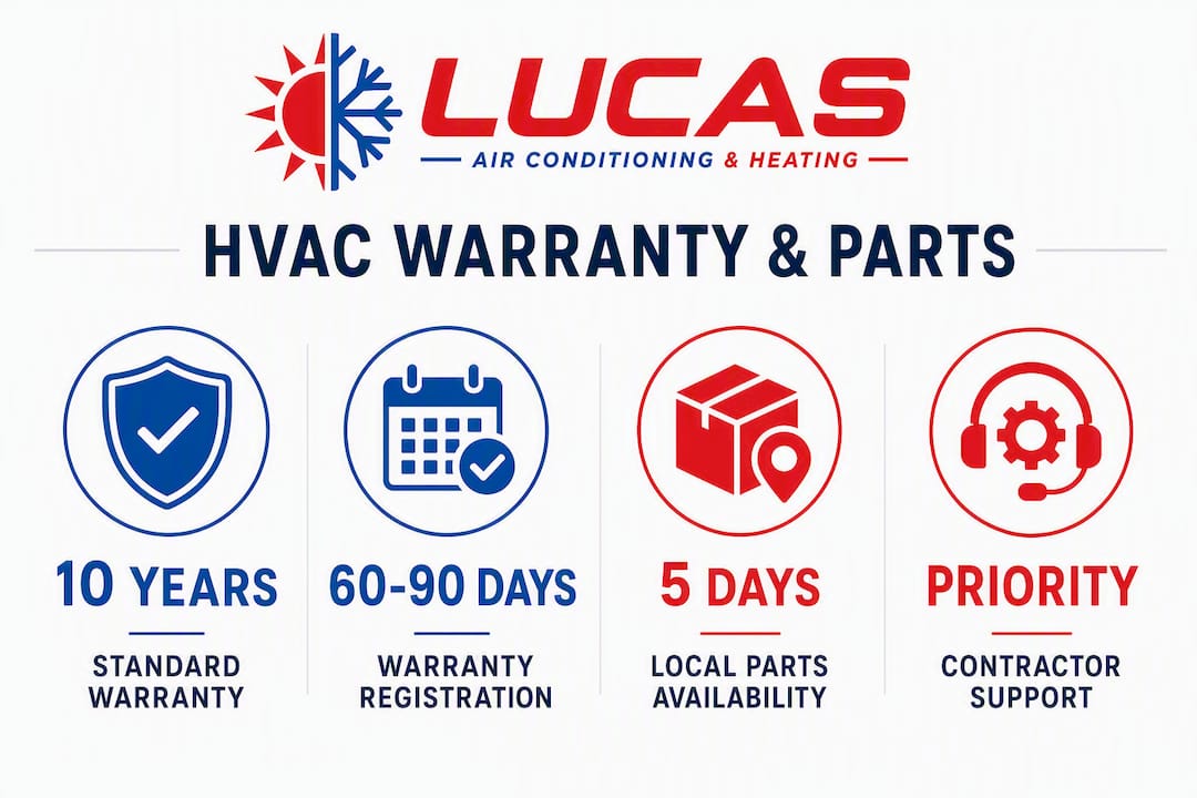 Infographic summarizing HVAC warranty and parts availability