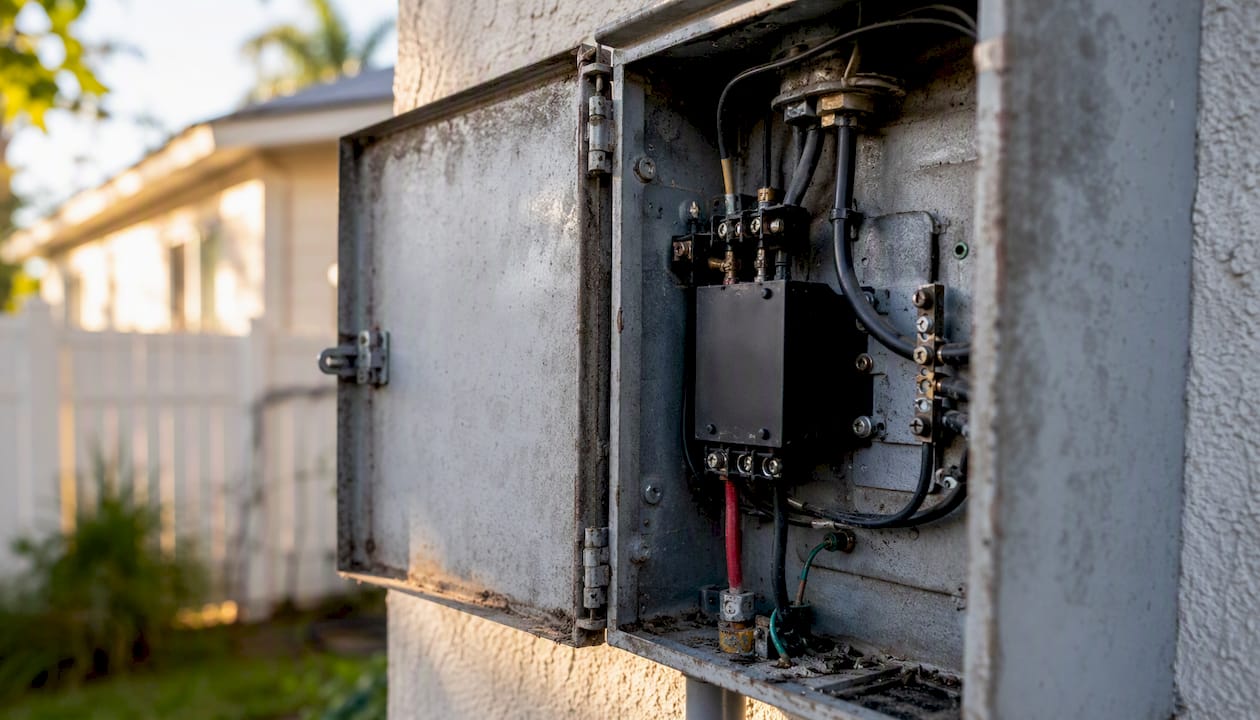 Electrical panel with HVAC surge protection close-up