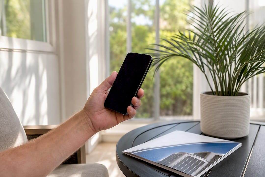 Homeowner scheduling HVAC maintenance on phone