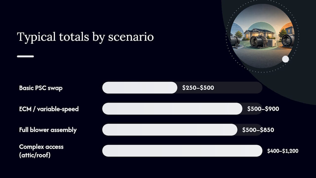 Cost comparison for AC blower motor replacement scenarios