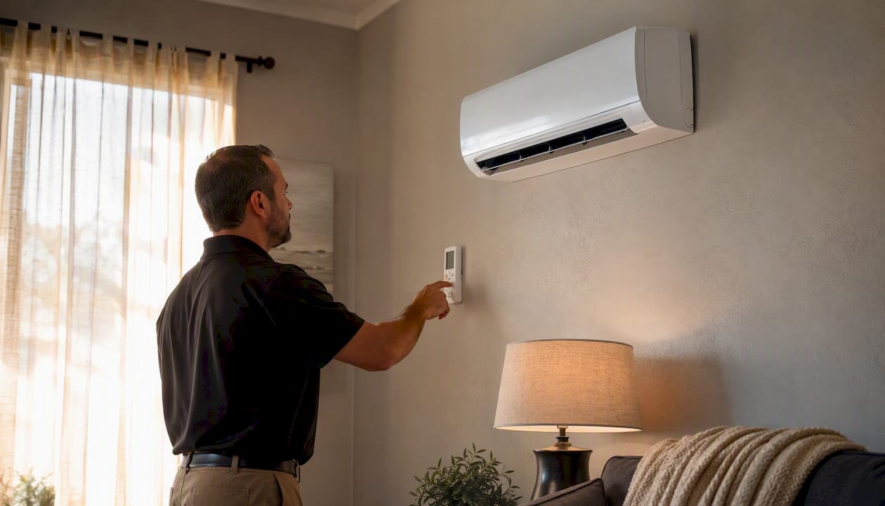 Indoor air handler of ductless mini-split unit installation