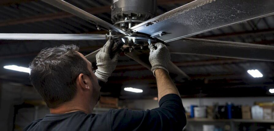 Technician cleaning and inspecting fan blades