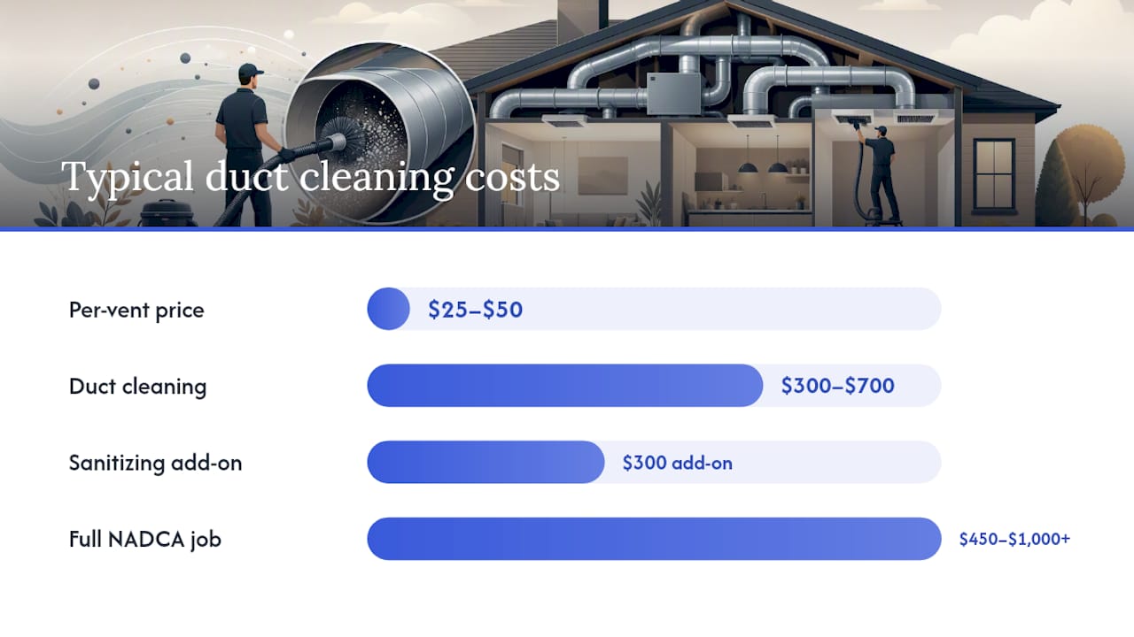 Cost breakdowns for duct cleaning services