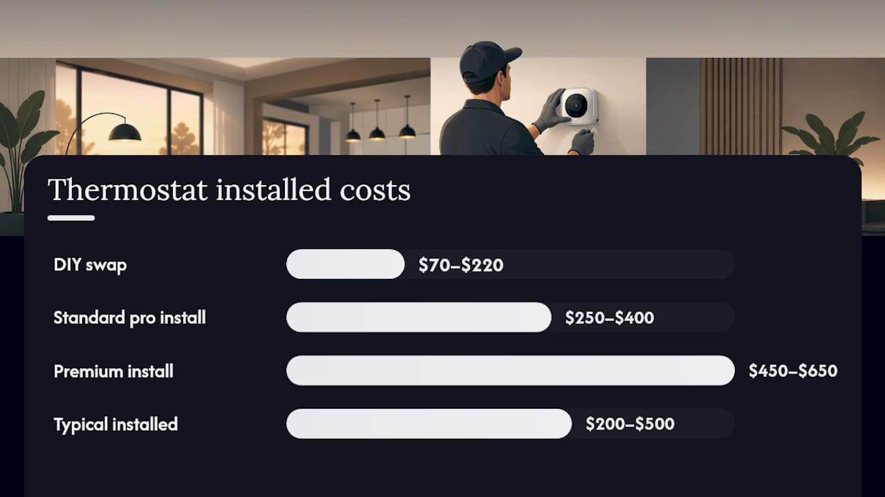 Smart Thermostat Pricing: Unit Cost, Labor, and Real Example Totals — overview diagram