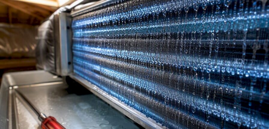 Water condensing on an evaporator coil