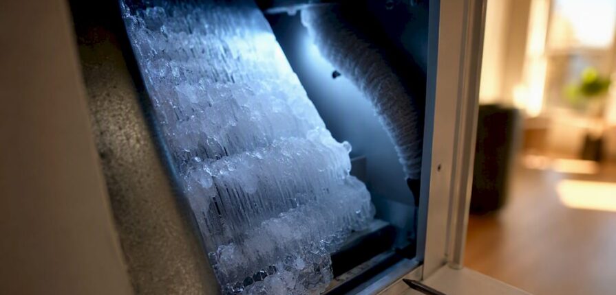 Frozen ice coating an evaporator coil