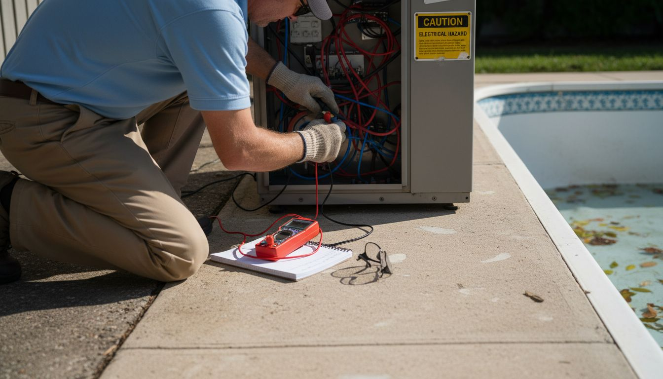 Inspector checks pool heater electrical wiring