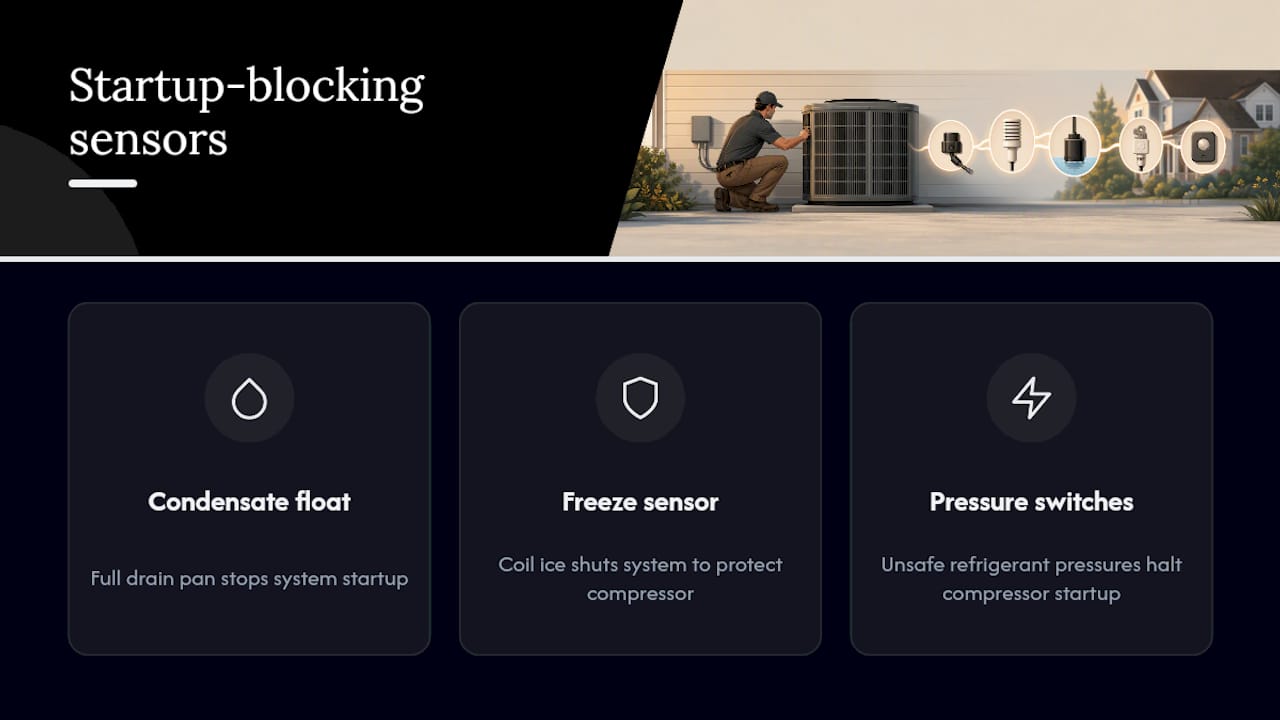 HVAC sensors and conditions that stop startup