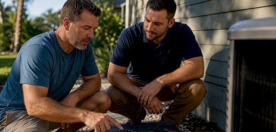 Homeowner planning a heat pump installation